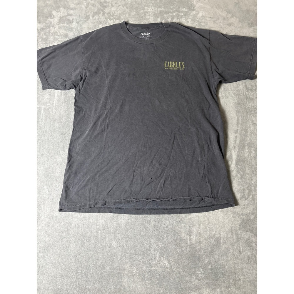 Cabelas Mens Large Graphic T-Shirt Faded Black Short Sleeve Cotton Logo Tee